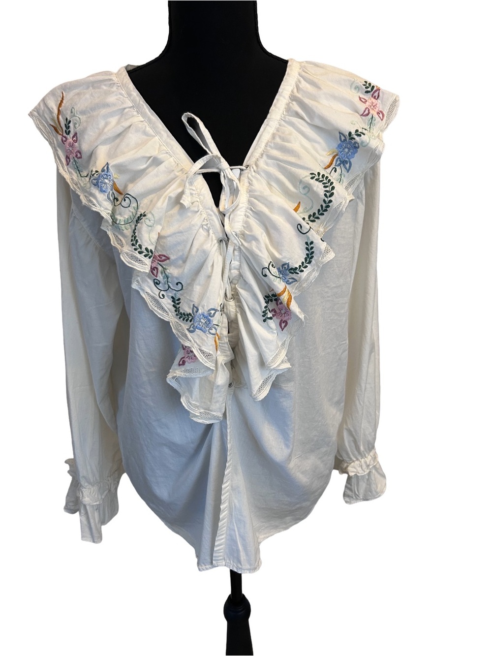 Atlast & Co. Cotton Embroidered Ruffle Peasant Blouse – Size M